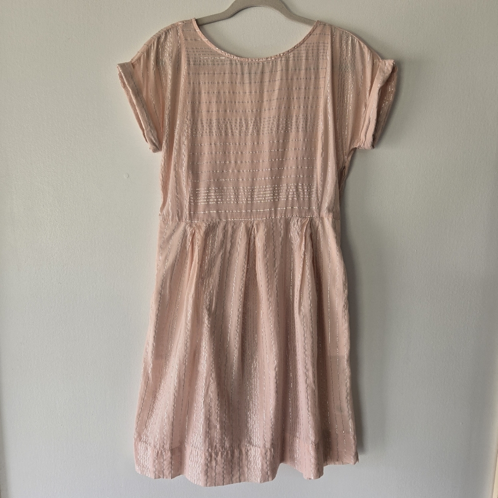 Peyton & Parker Light Pink Silver Metallic Stripe Cap Sleeve Dress Size Small